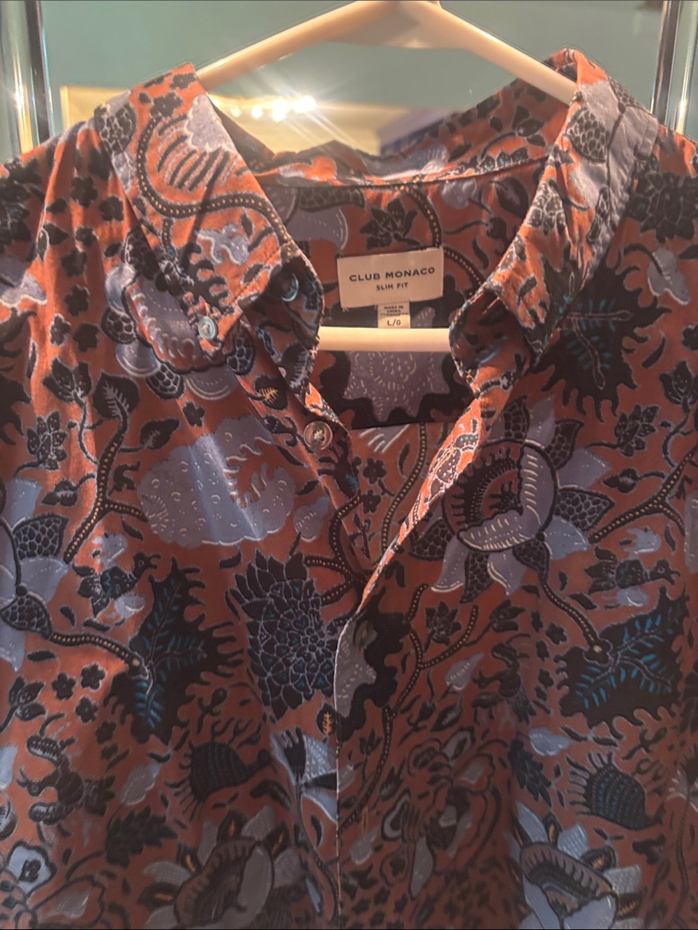Club Monaco Floral Button-Down Shirt in Rust and Blue